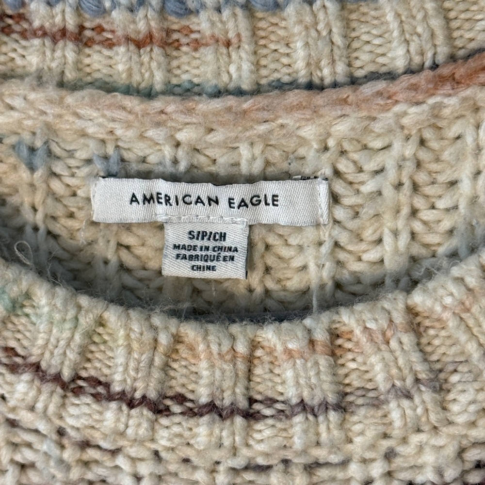 American Eagle Outfitters Beige Pink Blue Crewneck Knit Sweater Size S - Picture 2 of 4